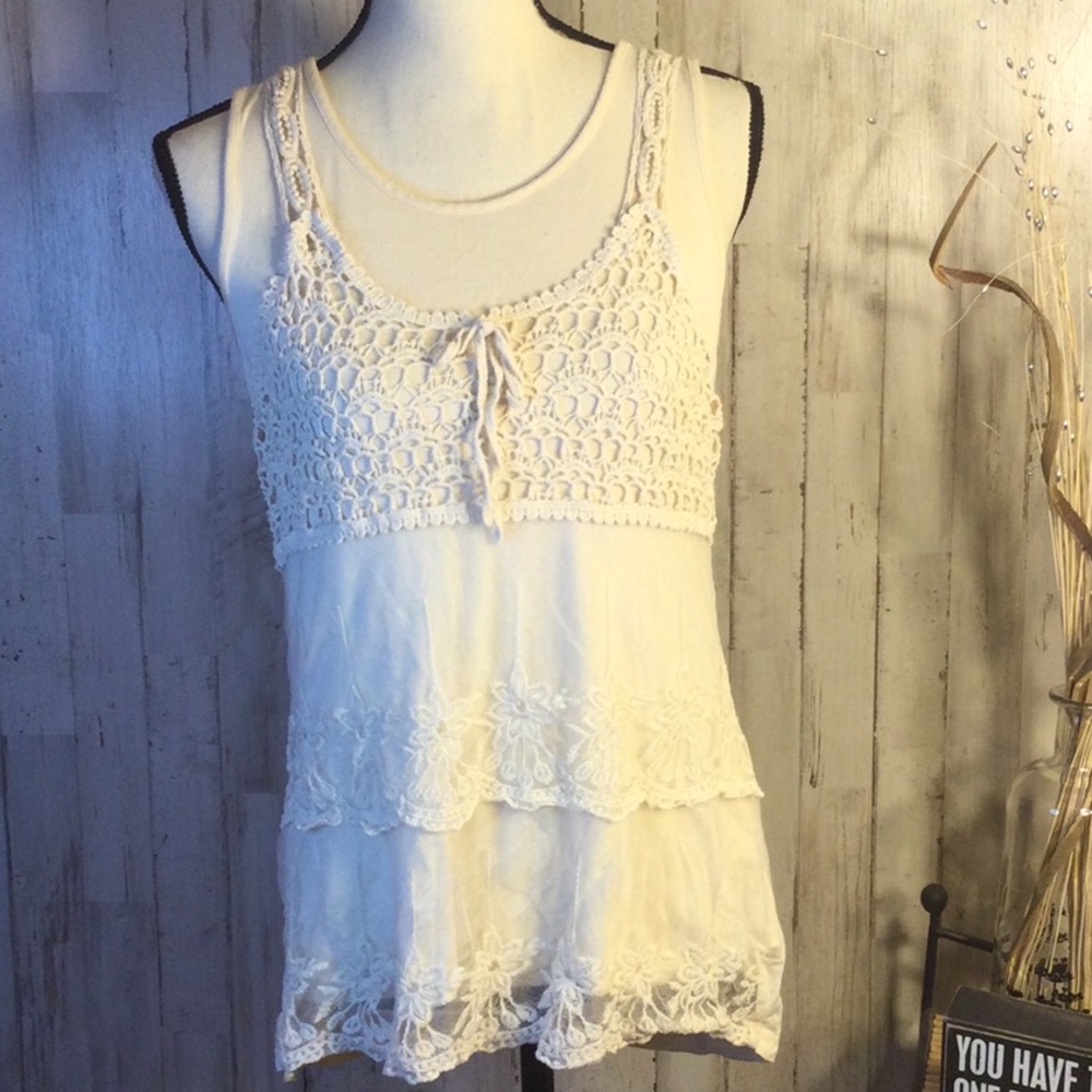 Forgotten Grace crochet tank with a tank under.